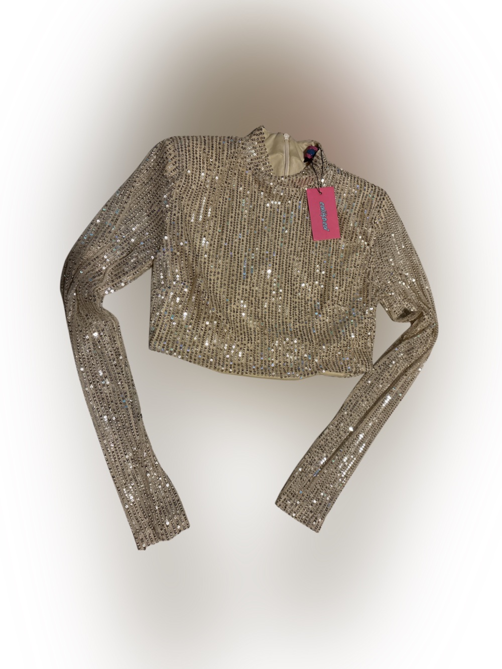 Edikted Gold Sequin Long Sleeve Crop Top